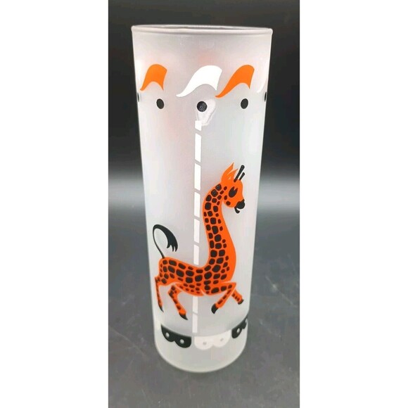 Vintage Libbey Giraffe Carousel Tumbler Merry-Go-Round Tom Collins Frosted Glass - Picture 3 of 4